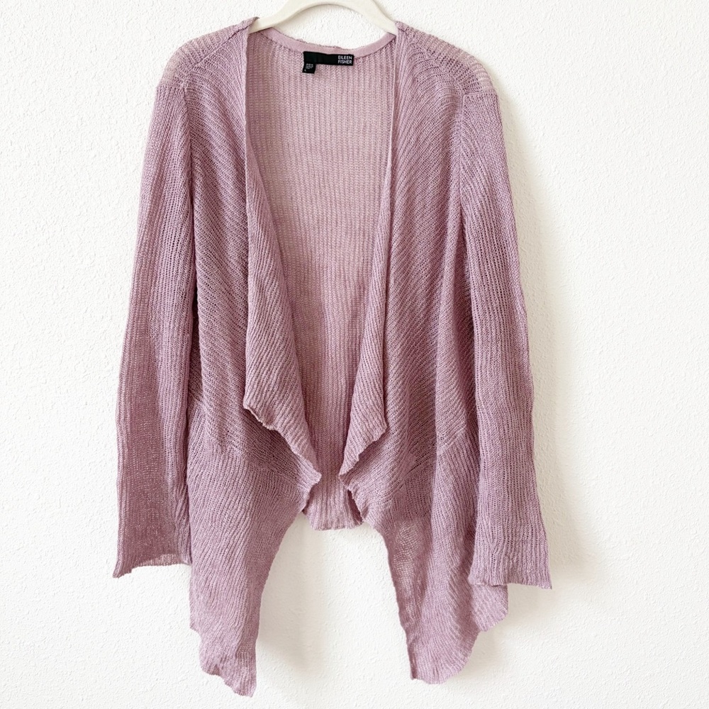 Eileen Fisher Linen Blend Open Front Cardigan Purple Size Large Coastal Bohemian